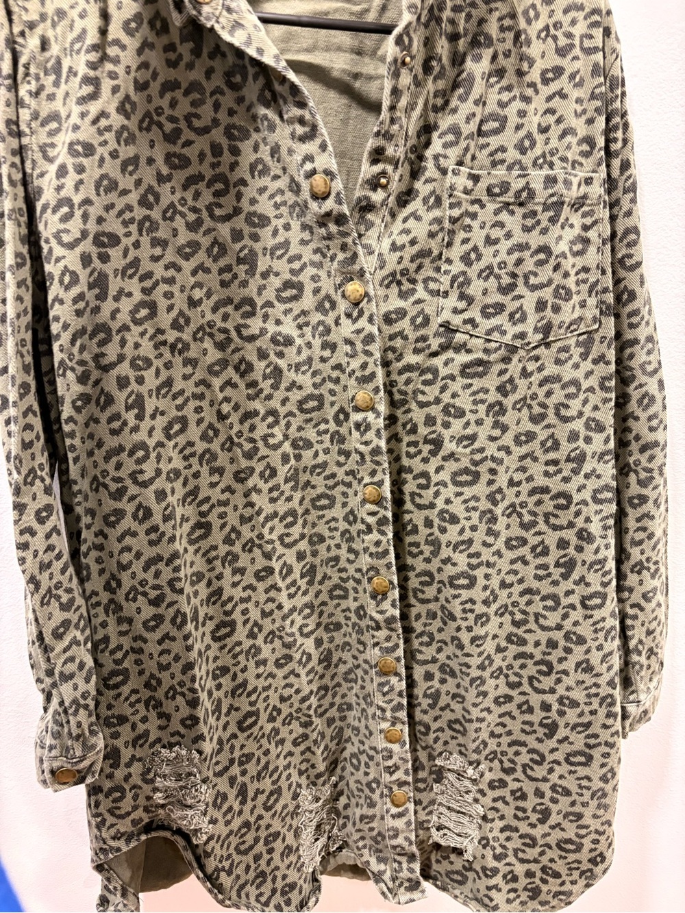 JODIFL Olive Green Leopard Print Shirt Jacket